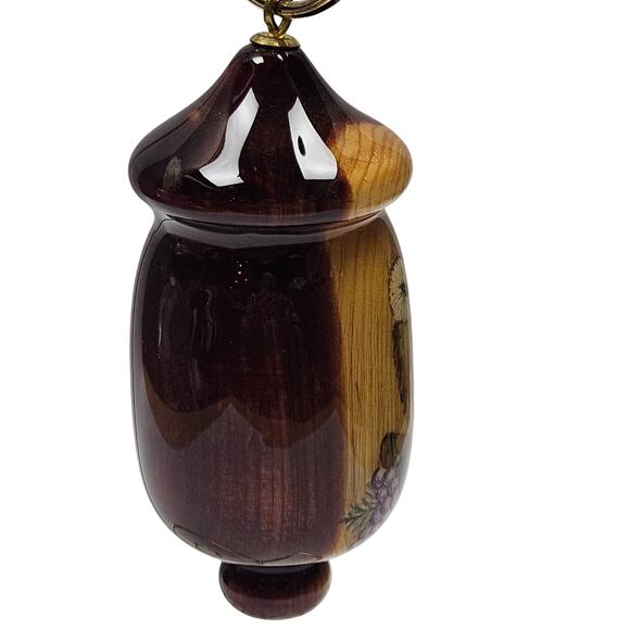 RARE Vintage Signed Hand-painted Ceramic Owl Acorn Christmas Ornament Holiday - Picture 5 of 6